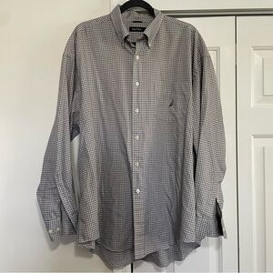 Nautica Button Down Long Sleeved Dress Shirt Tan Black Plaid Size XXL